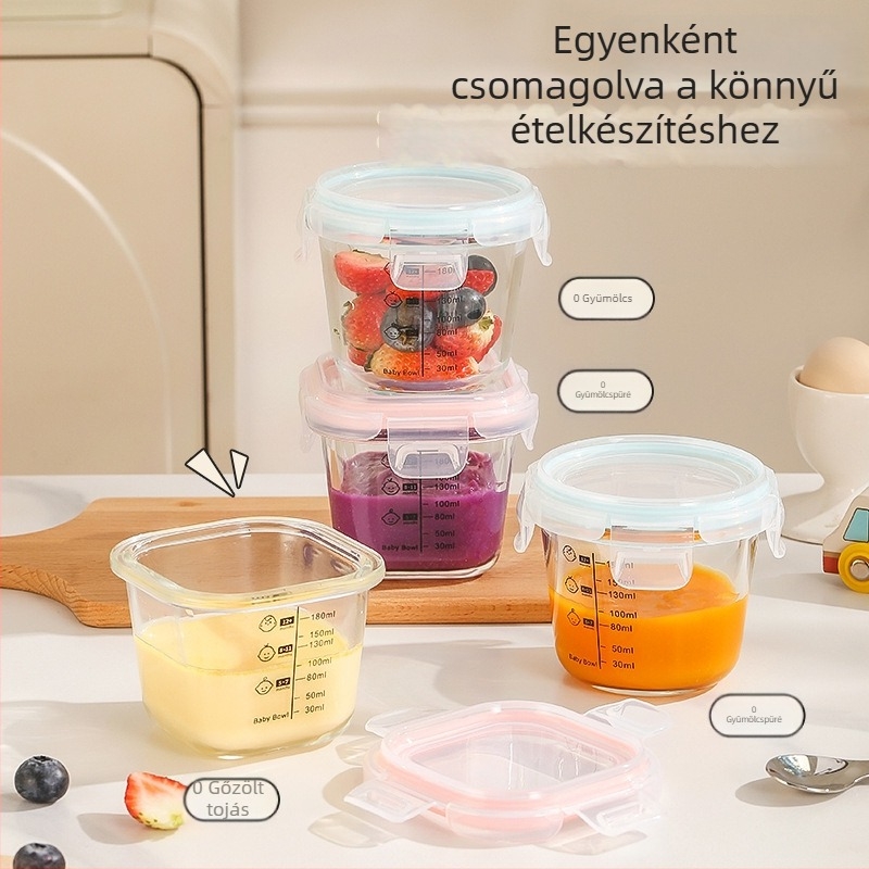 Babaételekhez készült boroszilikát üvegből készült készlet pároláshoz és mikróhoz, hűtőben tároláshoz, zárható hordozható ételtál