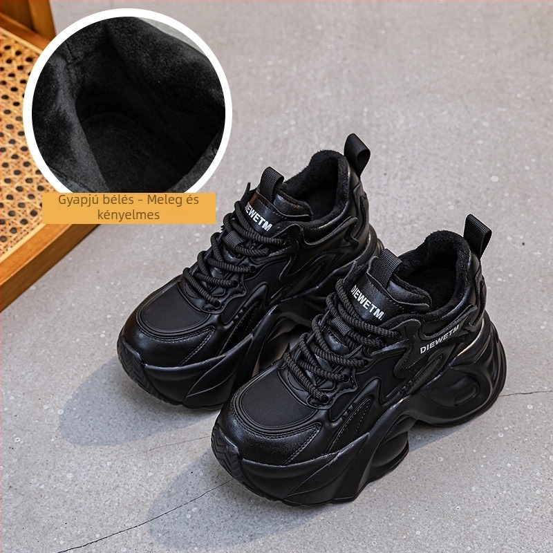 Női sportcipők dad shoes stílusban, 10 cm platform, 2026-os őszi modell, fehér, fűzőkkel és vastag talppal
