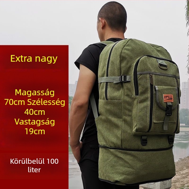 Kiemelkedő kapacitású vastag vászontáska hátizsák, brit-stílusú, kültéri túrázáshoz, uniszex