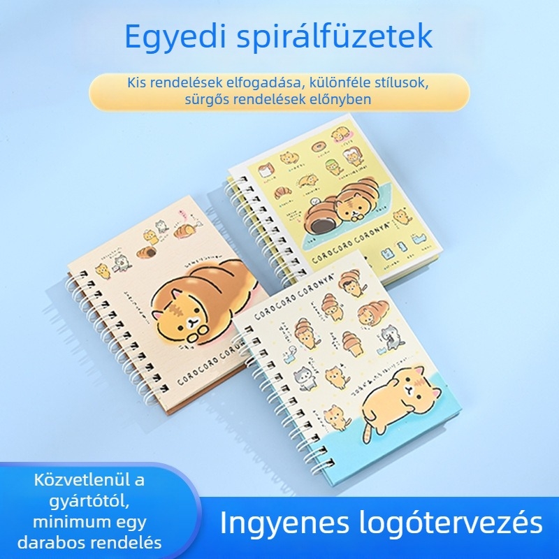 Személyre szabott spirálfüzet diákoknak, aranyos rajzfilmfigurás állatkás dizájnnal, B5 formátum