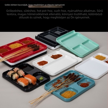 Melamin BBQ szósz tál integrált osztásokkal – koreai stílusú BBQ dip tál nyársakhoz, kereskedelmi használatra