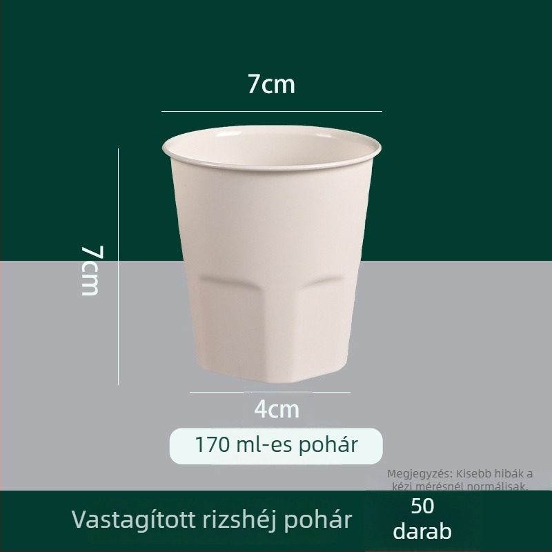 Rizshéjból készült egyszer használatos étkészlet — négy részes készlet, edények és evőeszközök, élelmiszer-minőségű, forró edényekhez, grillhez és kempingezéshez