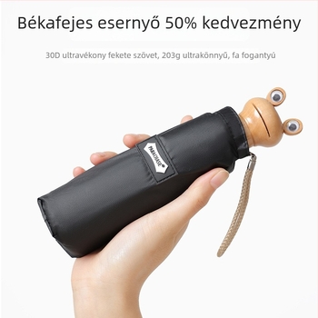 PARACHASE Frog Head ötágú esernyő, 30D ultrakönnyű, női napernyő, fekete bevonatú UV védelem, szél- és esőálló