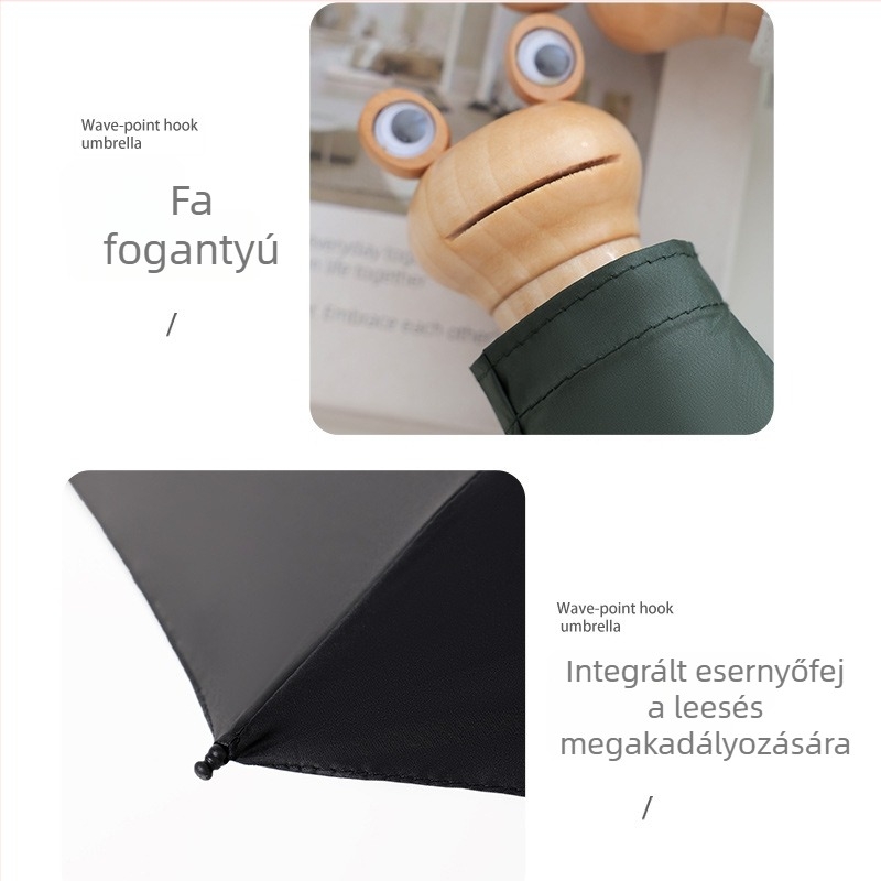 PARACHASE Frog Head ötágú esernyő, 30D ultrakönnyű, női napernyő, fekete bevonatú UV védelem, szél- és esőálló