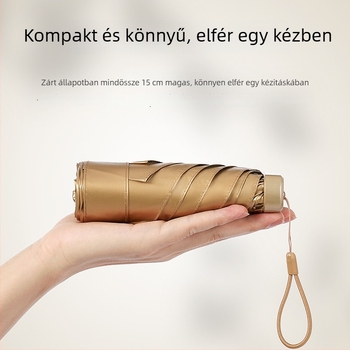 Fényűző retro napernyő, kompakt zsebméret, 6 bordával, 5-részes összecsukható kivitel, UV-védelem UPF50+