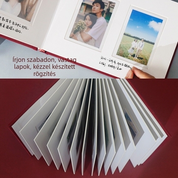 Pillangó kötésű keményfedelű Polaroid fotóalbum kártyatartóval és beépített tárolóval — emlékalbum