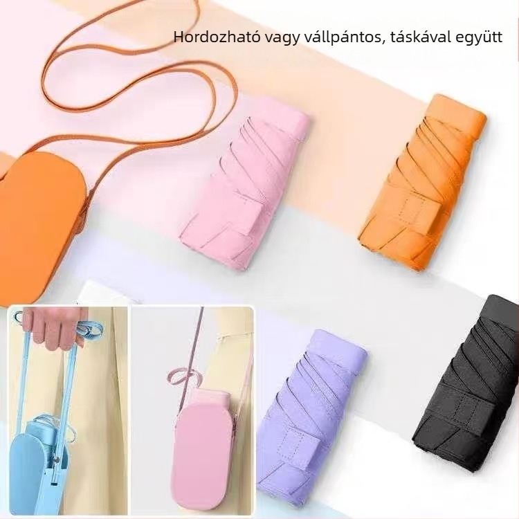 Ultra-könnyű ötfáju napernyő, mini zsebes lapos kivitel, kettős használat, hordozható