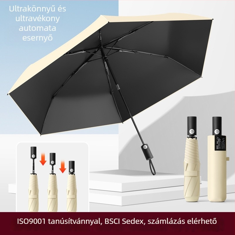 Ultra könnyű automata esernyő esőre és napra, nagy méret, UV védelem, biztonságos kivitelezés
