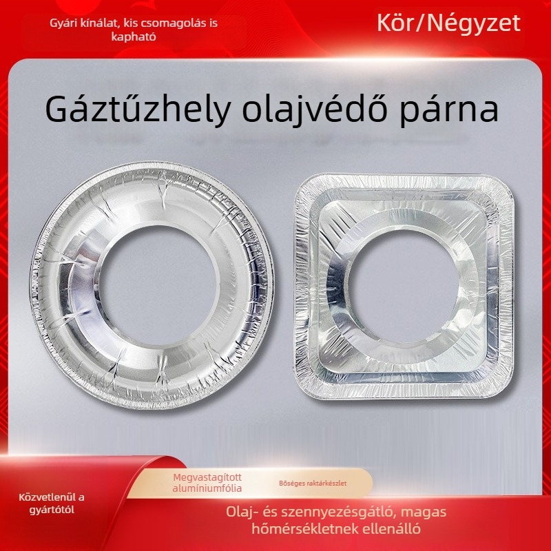 Kör alakú alumíniumfólia védőpárna gáztűzhelyhez, olaj- és foltálló, átmérője 23 cm, vastagsága 50 mm.