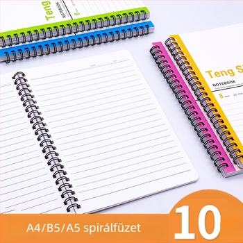 10 db A5/B5/A4 spirálfüzet puha borítóval, irodai napló