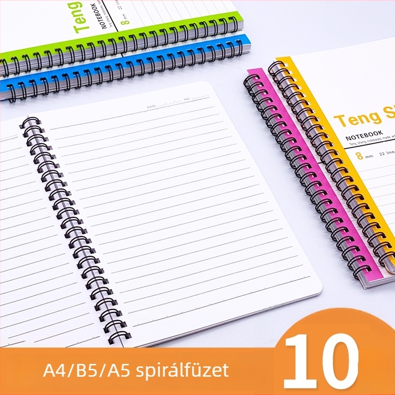 10 db A5/B5/A4 spirálfüzet puha borítóval, irodai napló