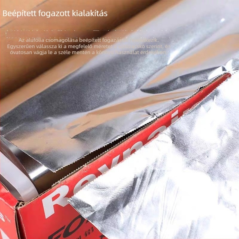 Vastagított alumíniumfólia barbecue-hez, magas hőmérséklet-állóság, szállodai/kereskedelmi használatra, extrahosszú tekercs csirke és tenger gyümölcsei grillezéséhez.