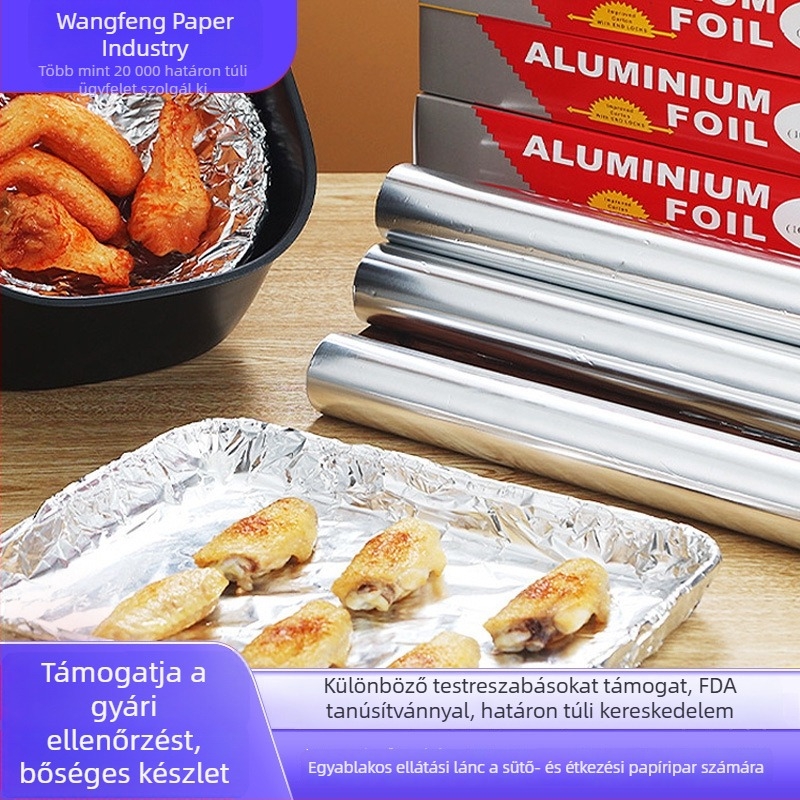 Háztartási alumínium fólia tekercs, 30 cm szélesség, 15 mm vastagság, sütéshez, hőálló, olajálló