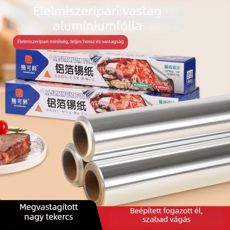 Egyszer használatos alumíniumfóliarroll BBQ-hoz és sütéshez, magas hőállóságú, vastított tekercs az air fryerhez
