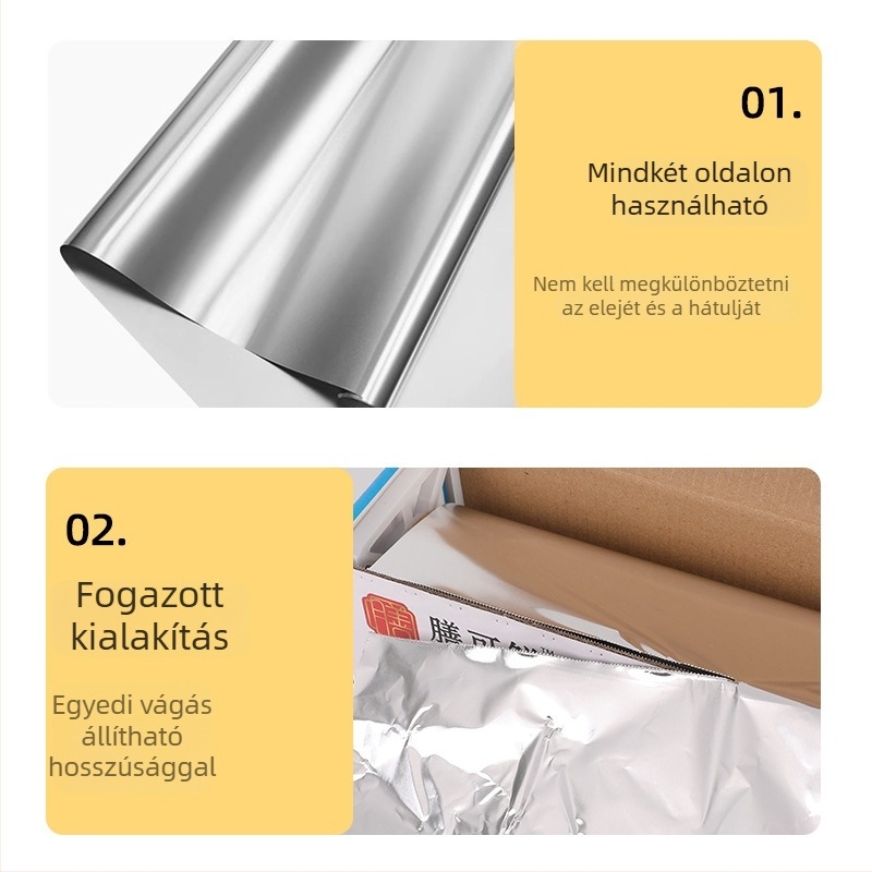 Egyszer használatos alumíniumfóliarroll BBQ-hoz és sütéshez, magas hőállóságú, vastított tekercs az air fryerhez