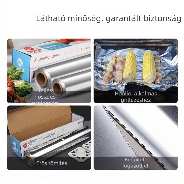 Nagykereskedelmi vastag élelmiszer-minőségű alumíniumfólia tekercsek légsütőkhez, sütőben sütéshez és kereskedelmi grillezéshez