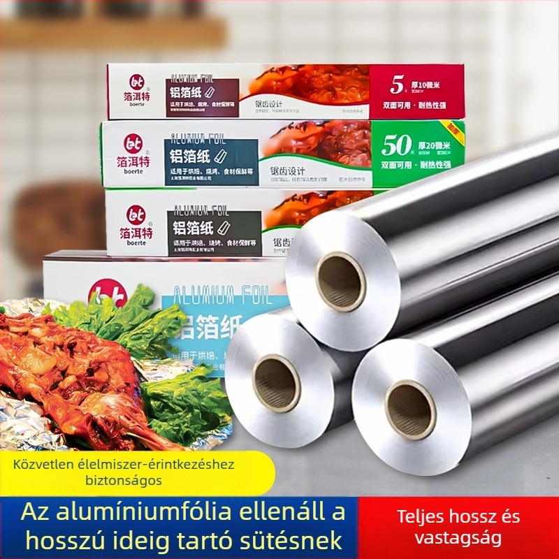 Nagykereskedelmi vastag élelmiszer-minőségű alumíniumfólia tekercsek légsütőkhez, sütőben sütéshez és kereskedelmi grillezéshez