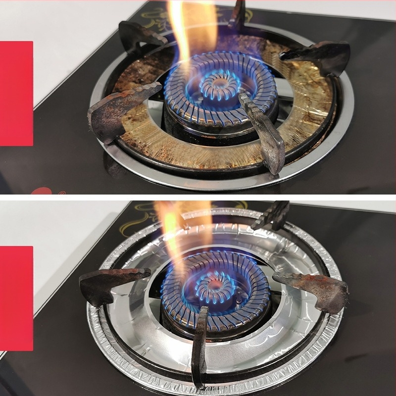 Gázfőző olajálló védőpad, alumínium fólia tisztítógyűrűvel, kör és négyszögletes forma, méret 23×23×2 cm