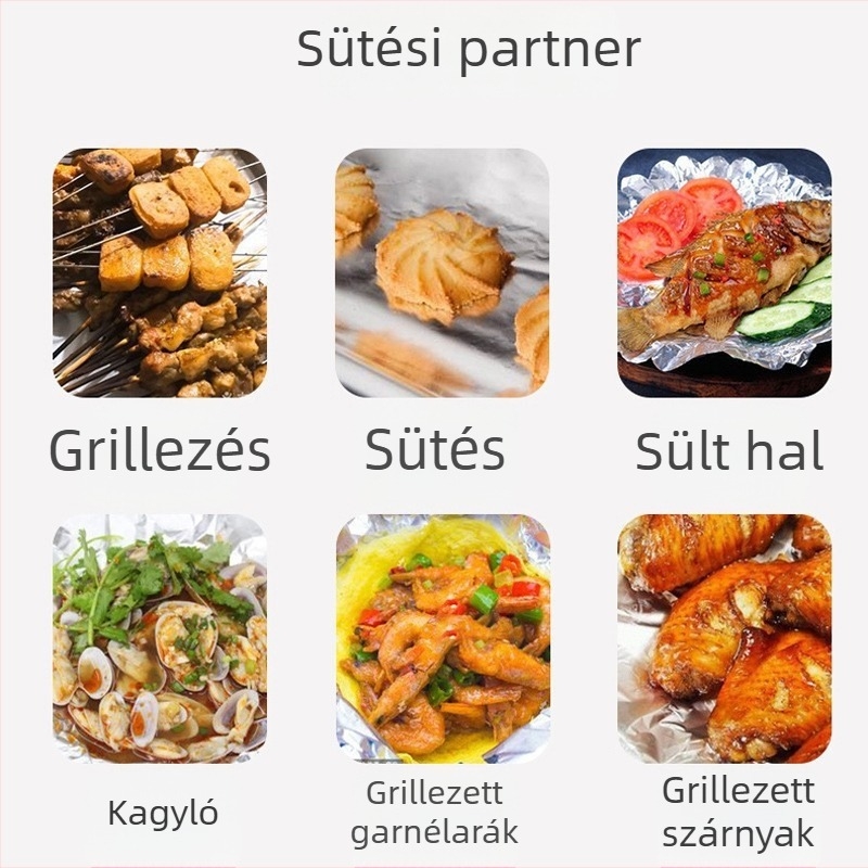 Sütéshez és grillhez való alumíniumfólia 8011, élelmiszer-minőségű, magas hőállóság, vízálló, testreszabható szélesség 300/450 mm, vastagság 0.009–0.025 mm, logó nyomtatás elérhető