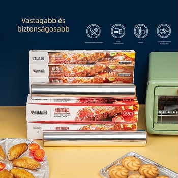 Grillezéshez és elvitelre csomagoláshoz alumínium fólia, vastagság 12–40 µm, sütőben használható, méretek 30/38/45 cm