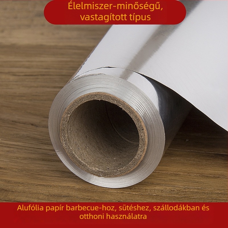 Grillezéshez és elvitelre csomagoláshoz alumínium fólia, vastagság 12–40 µm, sütőben használható, méretek 30/38/45 cm