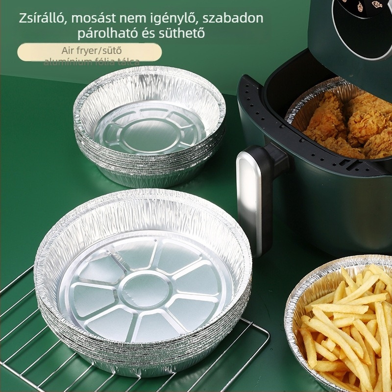 Egyszer használatos, magas hőállóságú vastag alumíniumfóliás doboz és tál sütéshez és grillhez; sütőpapír alátét és grillpapír
