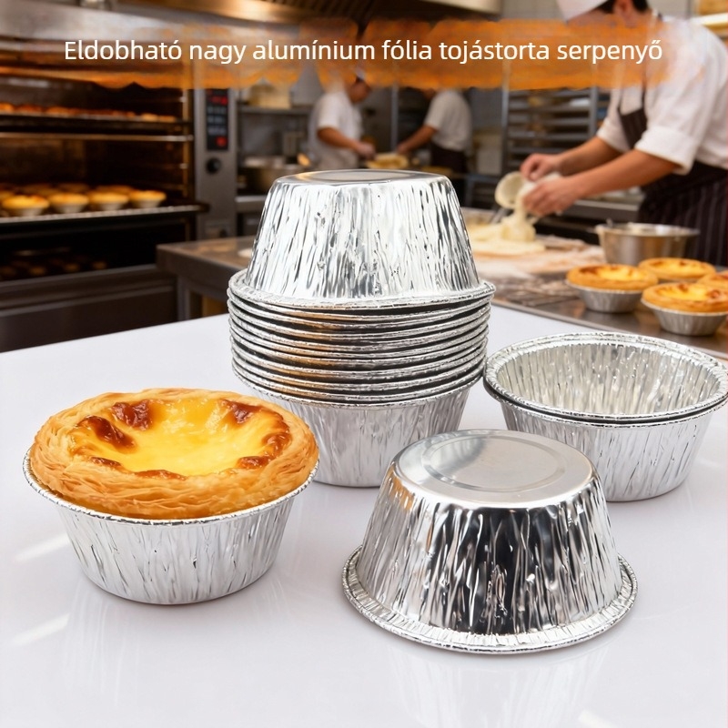 Egyszer használatos tojásos sütemény formák alumíniumfóliából, nagy tojásos tortaformák, tojásos sütemény alapok alumíniumfóliából, kör alakú sütőformák