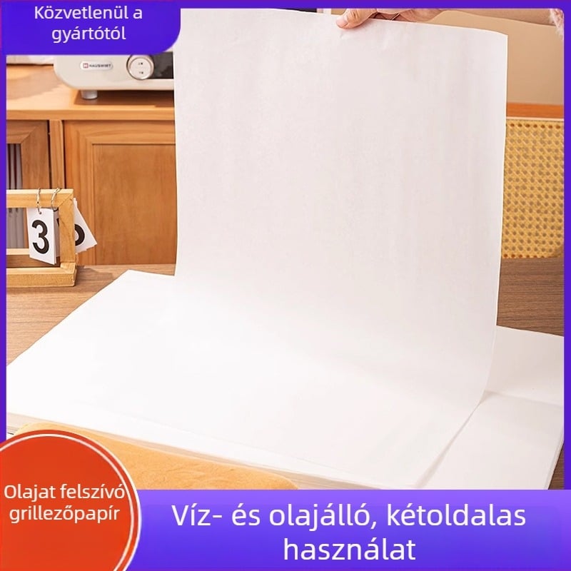 Négyszögletes szilikonolajos sütőpapír – tapadásmentes, zsír- és olajfelszívó, a konyhai sütéshez.