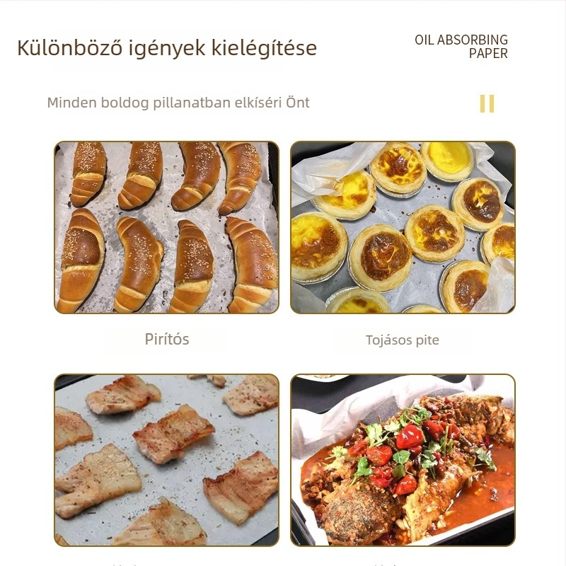 Négyszögletes szilikonolajos sütőpapír – tapadásmentes, zsír- és olajfelszívó, a konyhai sütéshez.