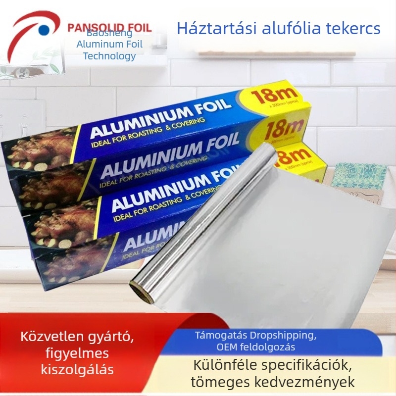 Élelmiszer-minőségű háztartási alumínium fólia – nagy tekercs grillhez és sütőhöz, 0,015 mm, hőálló, tapadásmentes