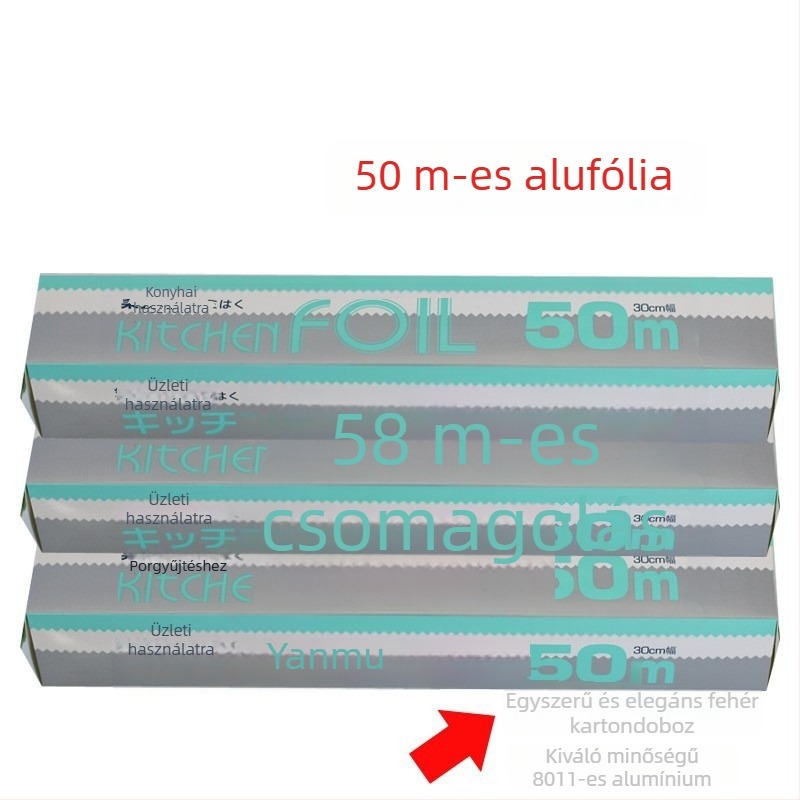 Élelmiszer-minőségű alumínium fólia, 50 m, 0,01 mm vastagság, háztartási és catering felhasználásra