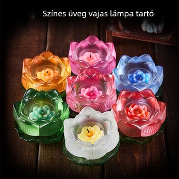 Színes mázas üvegvajlámpa tartó lótuszleveles alapú Guanyin tiszteletére