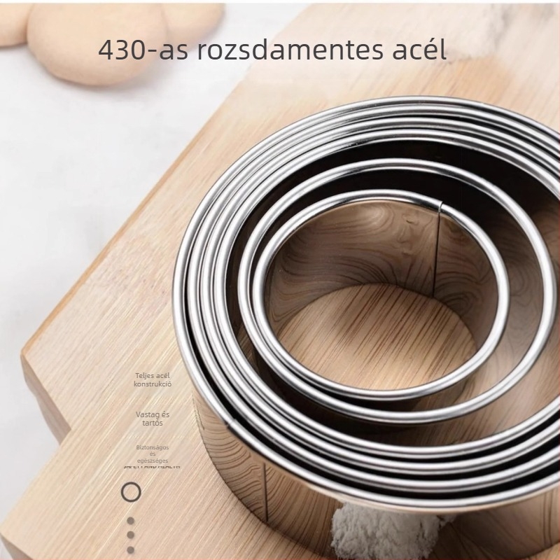 Rozsdamentes acélból készült tésztaformázó és nyomó készlet — kör alakú mousse gyűrű, torta- és süteményformák