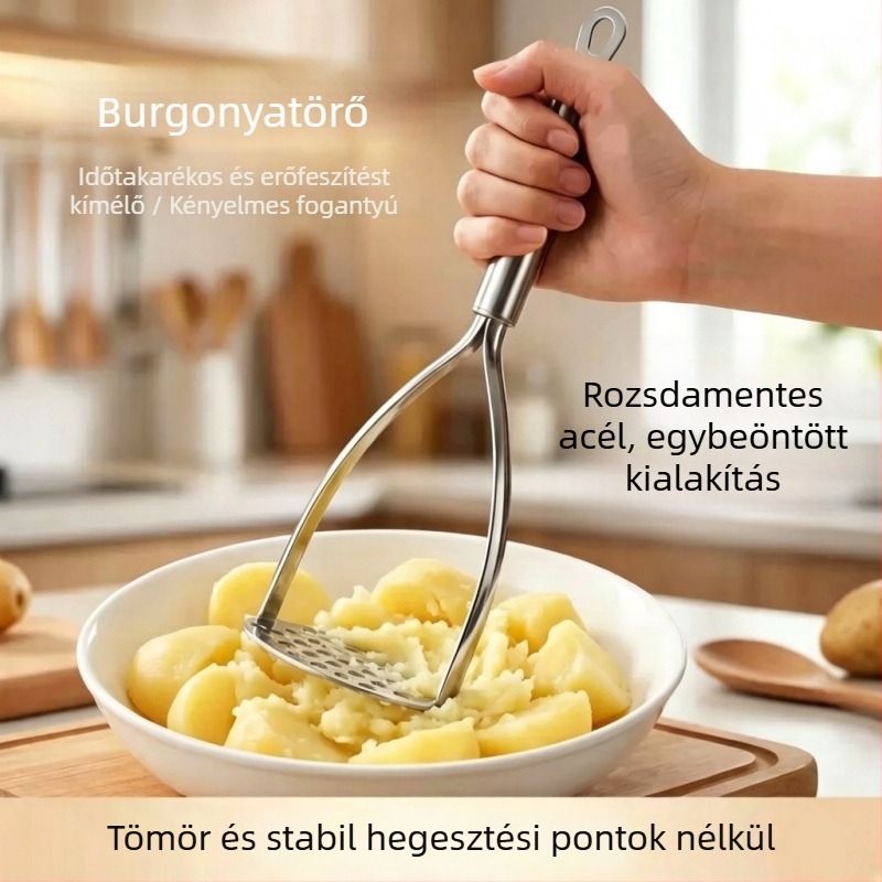 430 rozsdamentes acél, egy darabból álló burgonya törő, püré készítő, konyhai eszköz