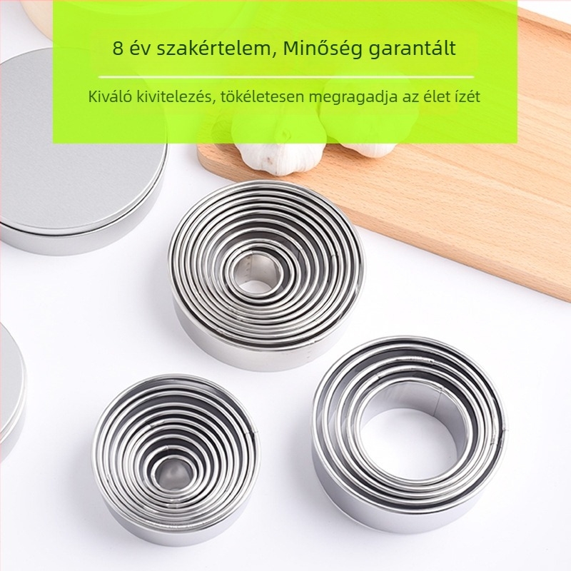 12 darabos rozsdamentes acél sütemény- és kekszformázó gyűrűk készlet, tészta vágó gyűrűkkel fánk- és tortaformázáshoz