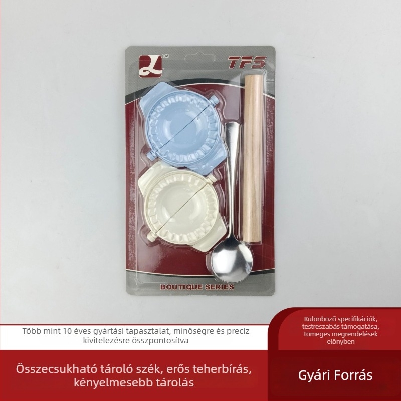 Knédli készítő készlet: forgó tengelyű nyújtó, knédli formázó, élelmiszer-minőségű anyagok, kézi konyhai eszköz
