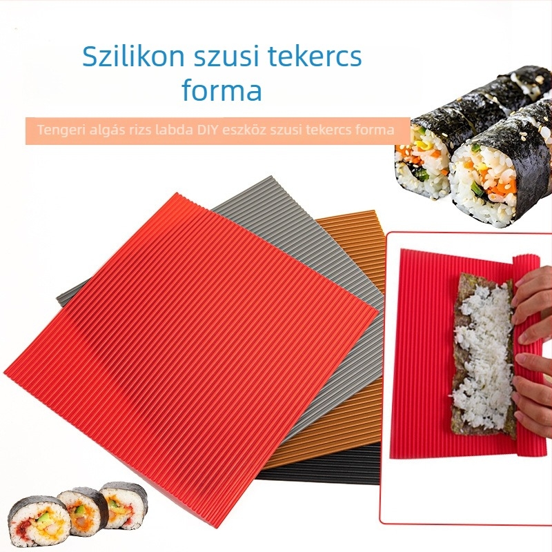 Élelmiszer-minőségű szilikon sushi tekercselő – eszköz a nori és rizs tekercseléséhez, DIY, színek: piros, barna, fekete, szürke