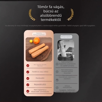 Fából készült fokhagyma prés és daráló, kézi konyhai eszköz