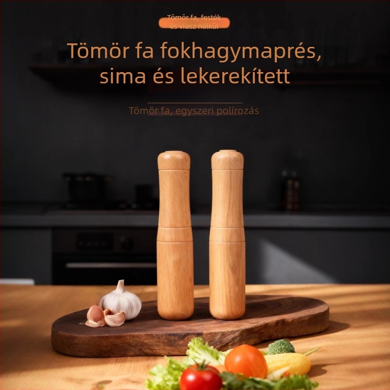 Fából készült fokhagyma prés és daráló, kézi konyhai eszköz