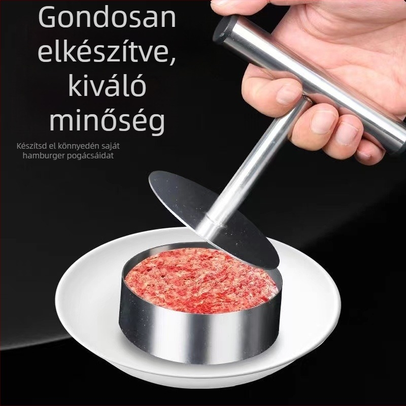 Rozsdamentes acélból készült kör alakú palacsintaprés és gyóza tészta forma, hamburger fasírtok és rizsgolyók készítéséhez