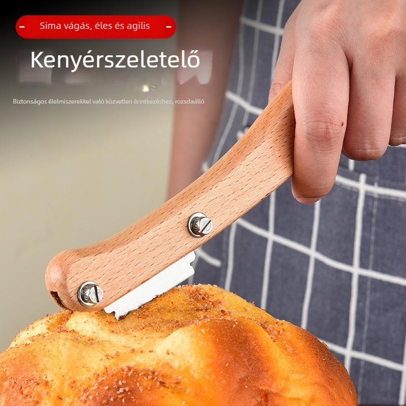 Kenyér formázó és bevágó kés, hordozható körkörös kenyérvágó, bagettához való sütő kés.