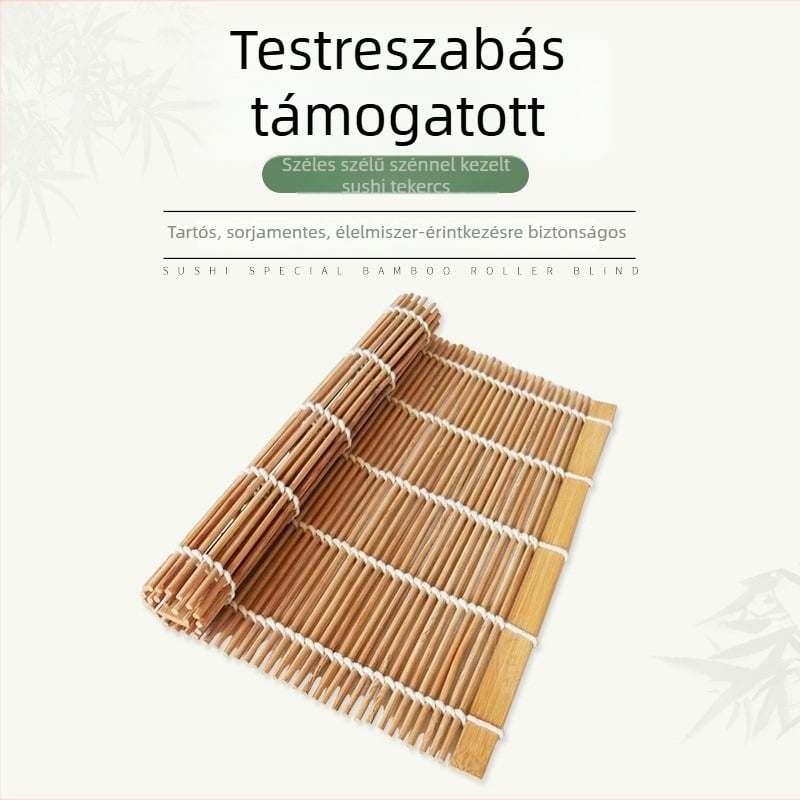 Bambusz sushi mat – DIY eszköz nori és rizs tekeréséhez, karbonizált széles él, kézzel készített