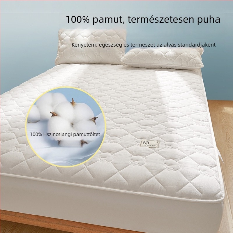 A-osztályú antibakteriális, 100% pamut mind belül, mind kívül, pamut töltet, quiltelt lepedő, vastag teljes lefedettségű matracvédő
