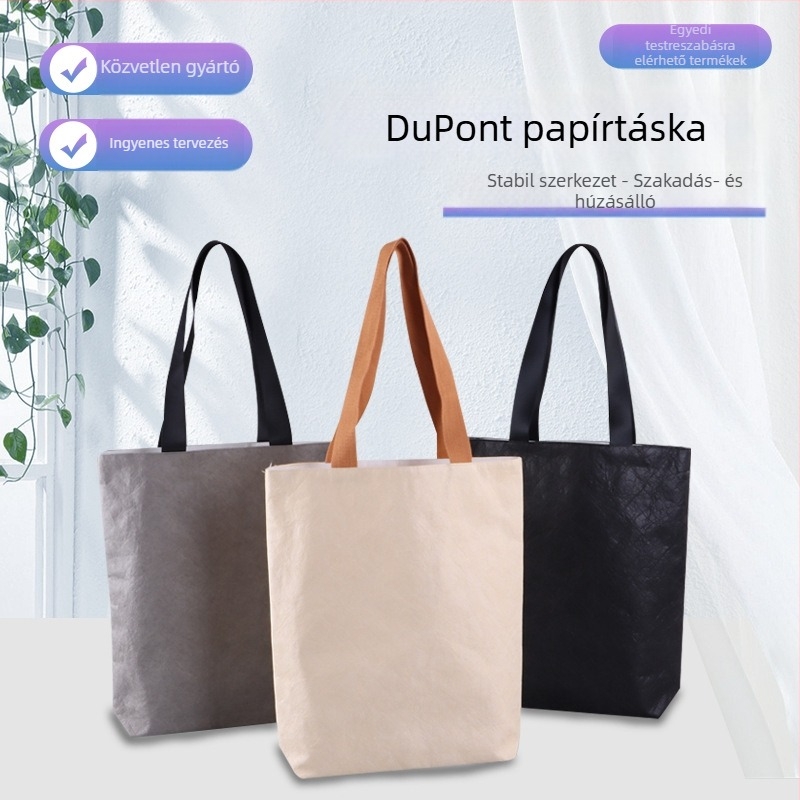 DuPont papírzsák egyedi logóval, vízálló kraft papírból, ajándéktáska kiállításokra, mosható, vintage stílus