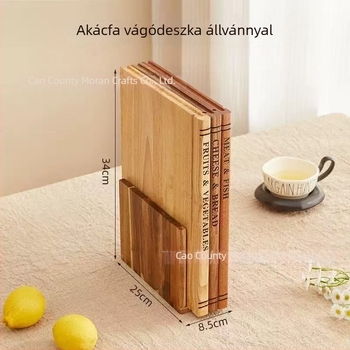 Akácfa vágódeszka készlet, 3 darabos, alappal, kétoldalas, vastagított