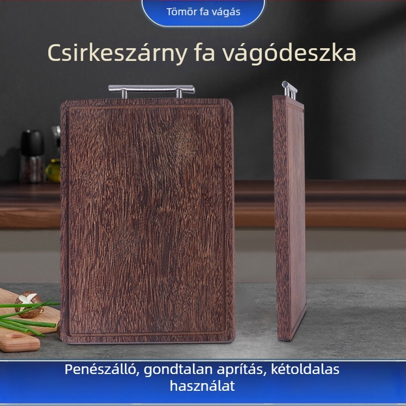 Konyhai kétoldalas fa vágódeszka T-s markolattal a felakasztáshoz – többfunkciós