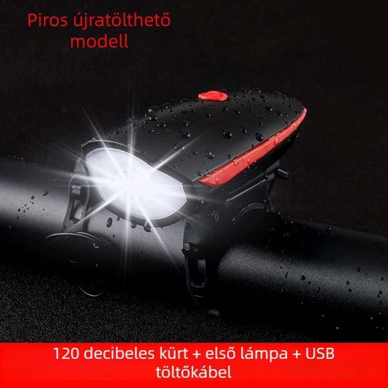 USB-C töltésű kerékpár lámpa éjszakai tekeréshez hang- és fényriasztással