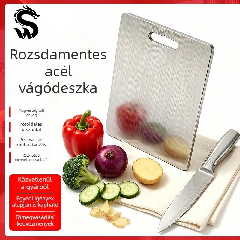 Élelmiszer-minőségű 316 rozsdamentes acél vágódeszka, antibakteriális és penészmentes, kétoldalas