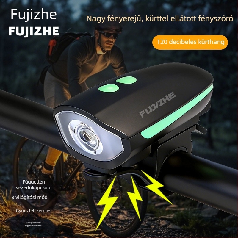Ambush 7588 Kerékpár első lámpa — újratölthető, éjszakai tekeréshez, elektromos kürttel
