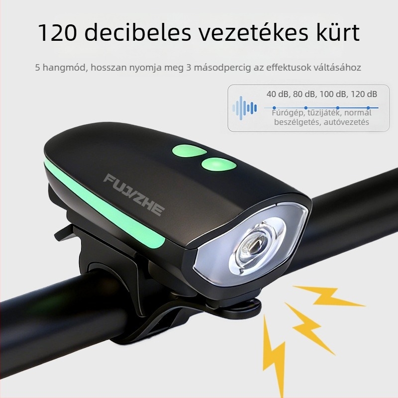 Ambush 7588 Kerékpár első lámpa — újratölthető, éjszakai tekeréshez, elektromos kürttel